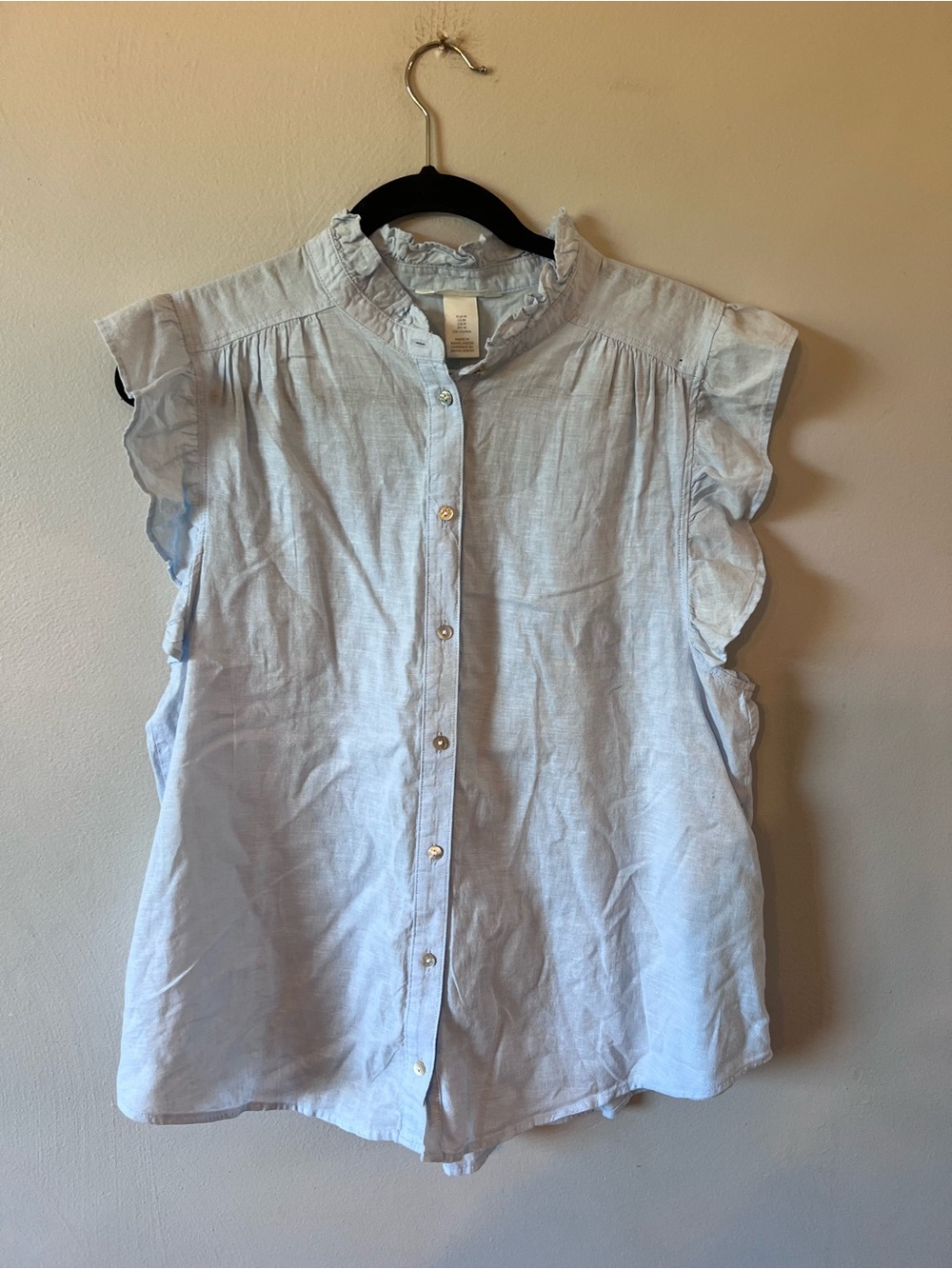 H&M Light Blue Ruffle Sleeve Button-Front Blouse